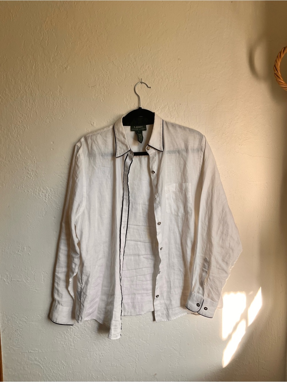 Lauren Ralph Lauren White Linen Button-Up Shirt Jacket